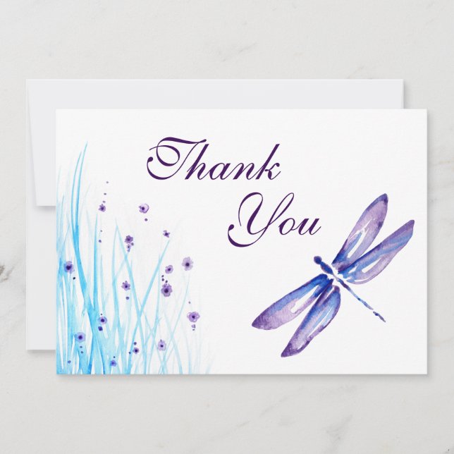Dragonfly Thank You Cards - Blue Purple Watercolor (Front)