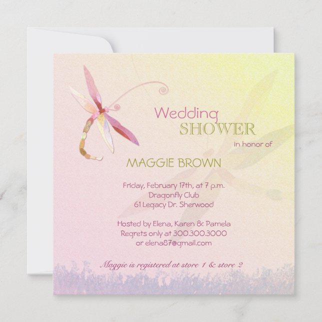 Dragonfly Theme Unique Bridal Shower Invitation (Front)