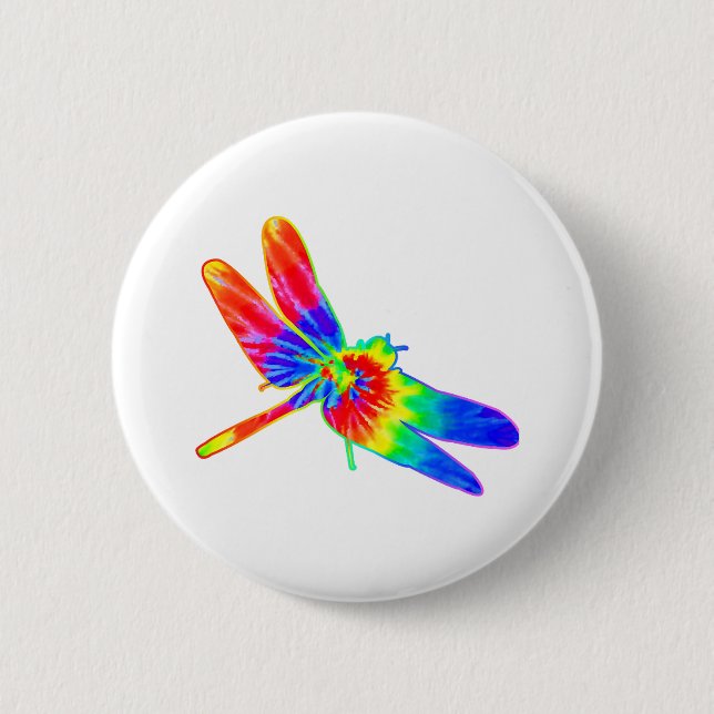 Dragonfly Tie Dye Rainbow Button (Front)