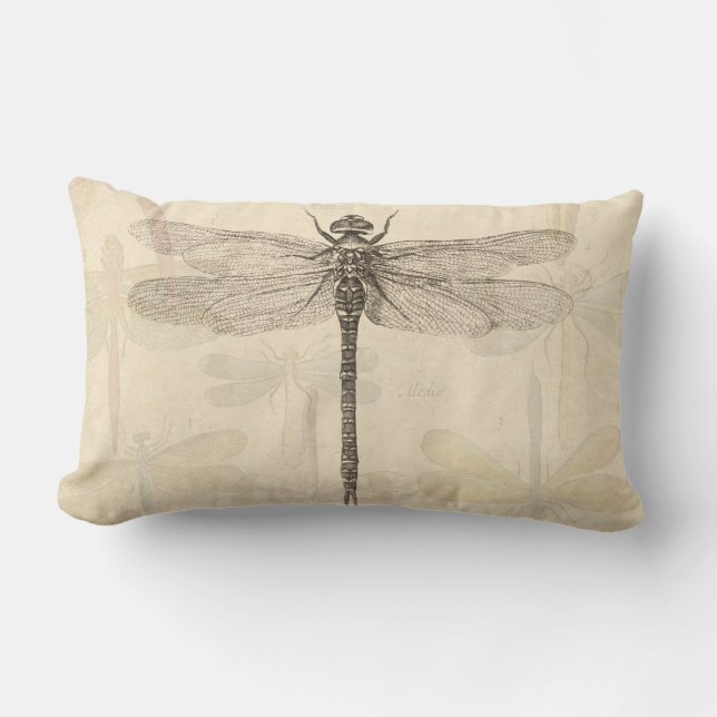 Dragonfly Vintage Antique Classic Nature Lumbar Pillow (Front)
