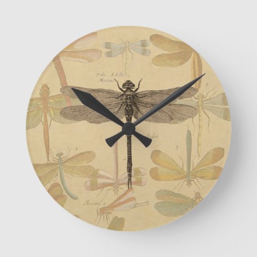 Dragonfly Vintage Antique Classic Nature Round Clock