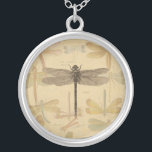 Dragonfly Vintage Antique Classic Nature Silver Plated Necklace<br><div class="desc">Vintage Dragonfly Antique image of a dragonfly - This sweet little dragonfly is  an antique image of a beautiful dragonfly,  drawn in black and white,  with a background of soft colorful dragonflies against antique paper.</div>