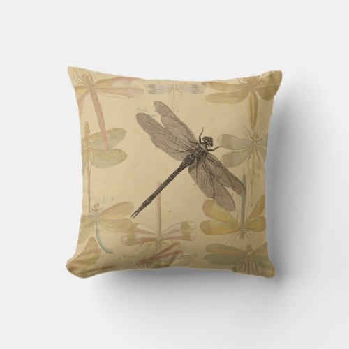 Dragonfly Vintage Antique Classic Nature Throw Pillow