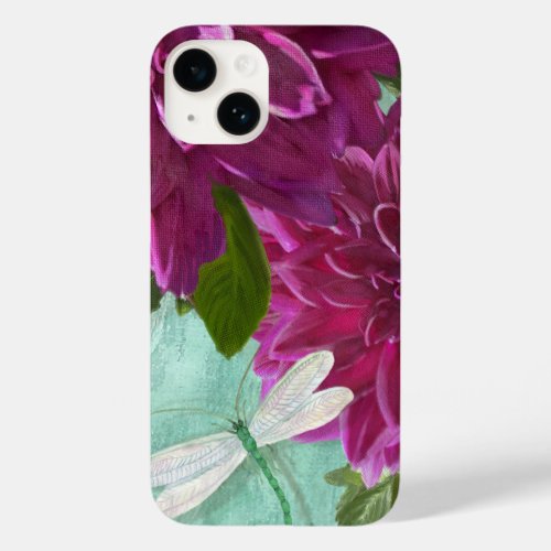 Dragonfly w Purple Dinner Plate Dahlia Flowers Case_Mate iPhone 14 Case