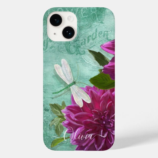 Dragonfly w Purple Dinner Plate Dahlia Flowers Case-Mate iPhone Case (Back)