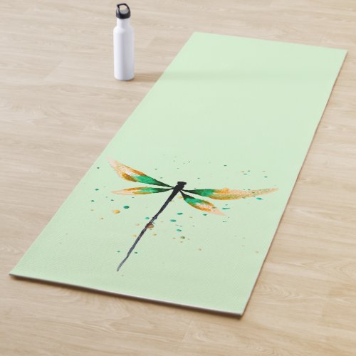Dragonfly watercolor art serene green nature yoga mat