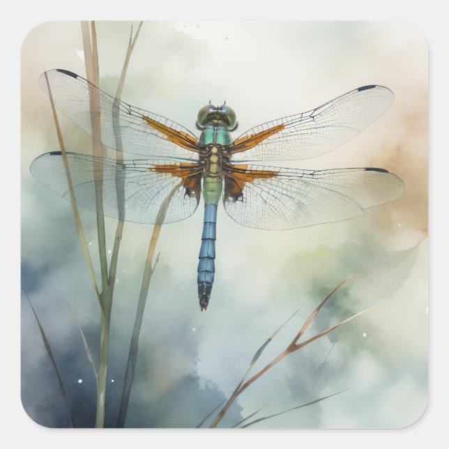 Dragonfly Watercolor Art  Square Sticker (Front)