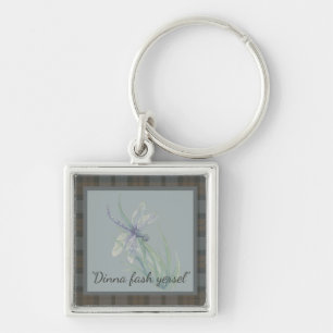 Dragonfly Watercolor Fraser Clan Tartan Grey Blue Keychain