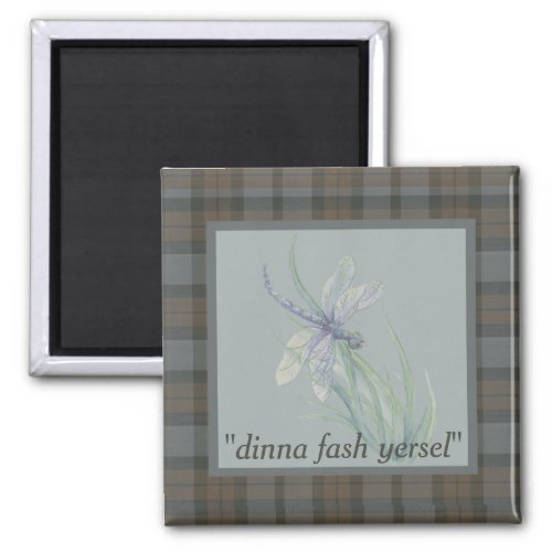 Dragonfly Watercolor Fraser Clan Tartan Grey Blue Magnet