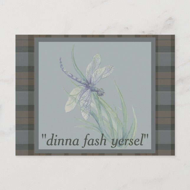Dragonfly Watercolor Fraser Clan Tartan Plaid Postcard (Front)
