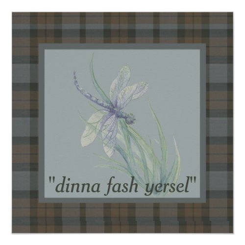 Dragonfly Watercolor Fraser Clan Tartan Plaid Poster