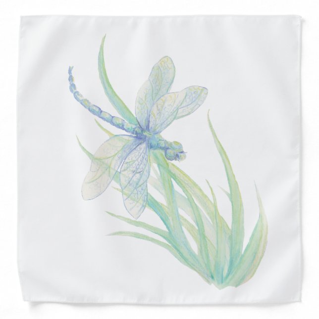 Dragonfly Watercolor in Blue Green Art soft pastel Bandana (Front)