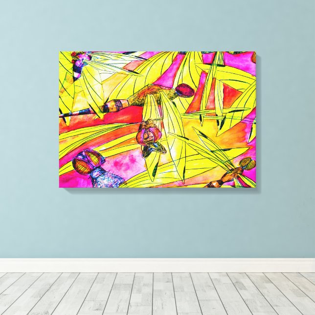 Dragonfly watercolor painting canvas print (Insitu(Wood Floor))