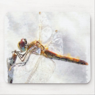 Dragonfly Watercolor Pastel White Background Mouse Pad