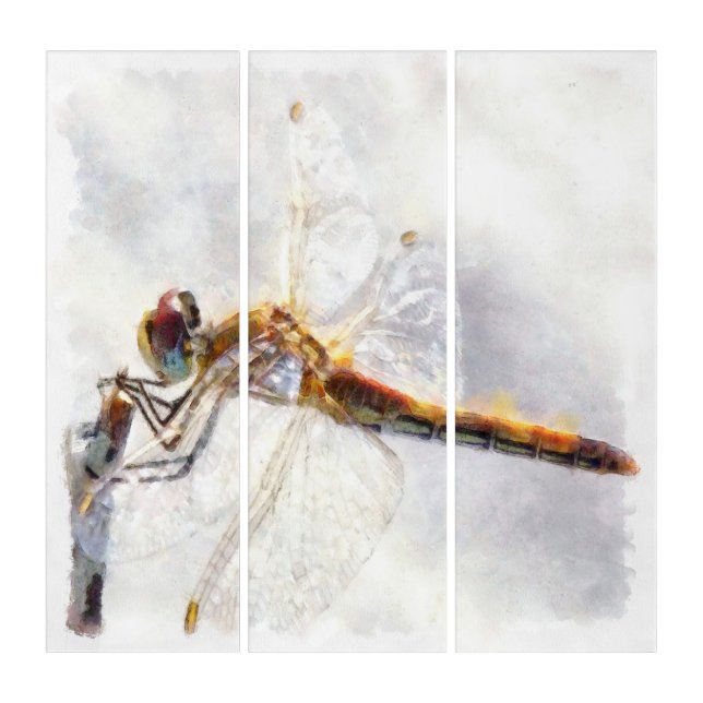 Dragonfly Watercolor Pastel White Background Triptych (Front)