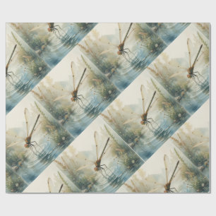 Dragonfly Watercolor Style Lake Wrapping Paper