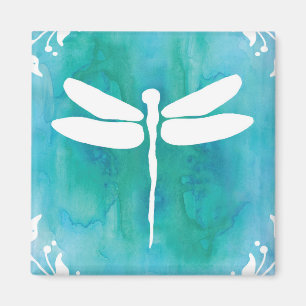 Dragonfly Watercolor White Aqua Blue Dragonflies Magnet