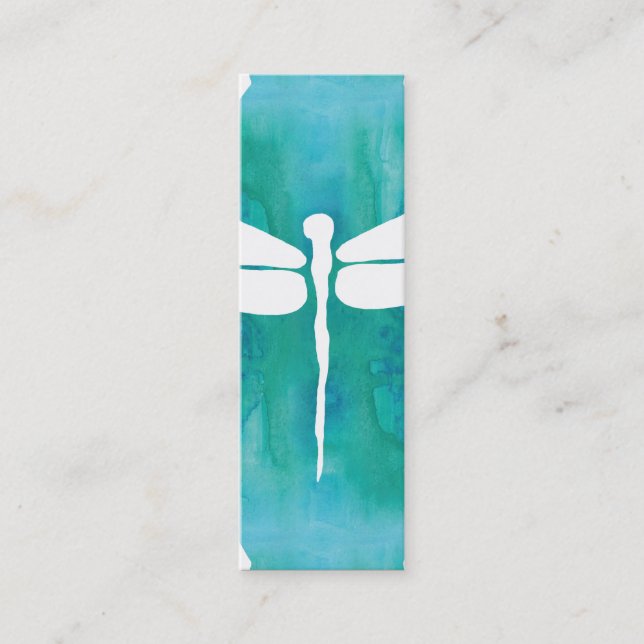 Dragonfly Watercolor White Aqua Blue Dragonflies Mini Business Card (Front)