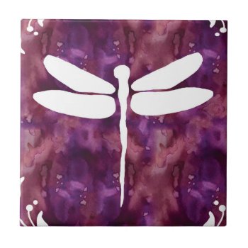 Dragonfly Watercolor White Purple Red Dragonflies Ceramic Tile by SilverSpiral at Zazzle