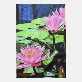 Dragonfly Waterlily Kitchen Towel by artinphotography at Zazzle