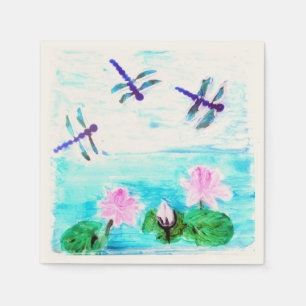 Dragonfly Waterlily Pond Painting Napkins