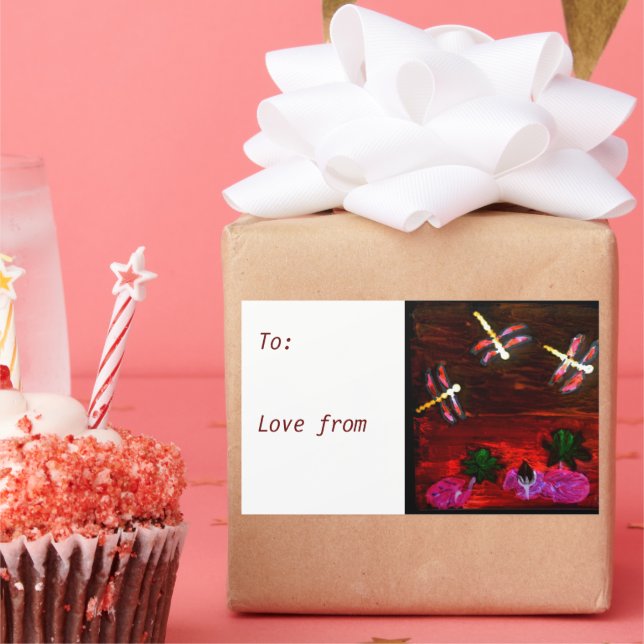 Dragonfly Waterlily Pond Rectangular Sticker (Party)