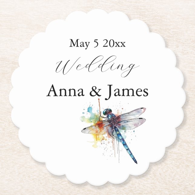 Dragonfly Wedding, custom  Paper Coaster (Front)