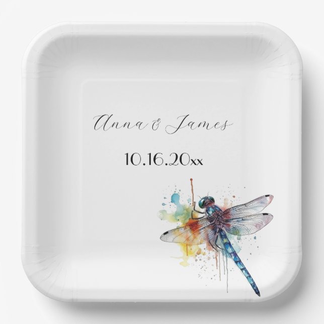 Dragonfly Wedding, custom  Paper Plates (Front)