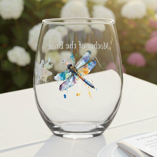 Dragonfly Wedding, custom  Stemless Wine Glass