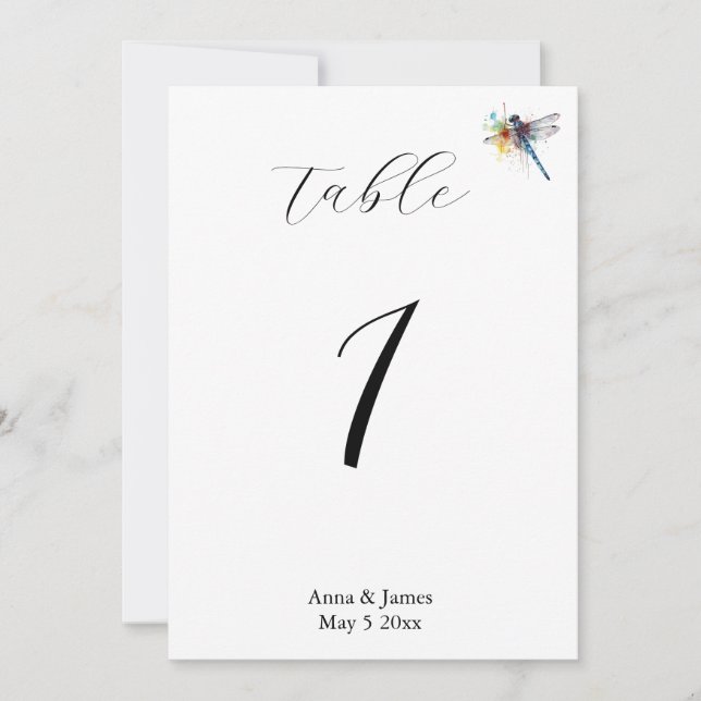 Dragonfly Wedding, custom table number (Front)