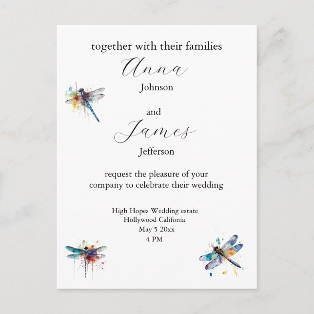 Dragonfly Wedding Invitation Postcard (Front)