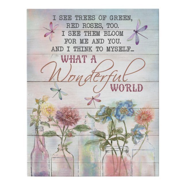 Dragonfly What A Wonderful World Motivational Faux Canvas Print (Front)