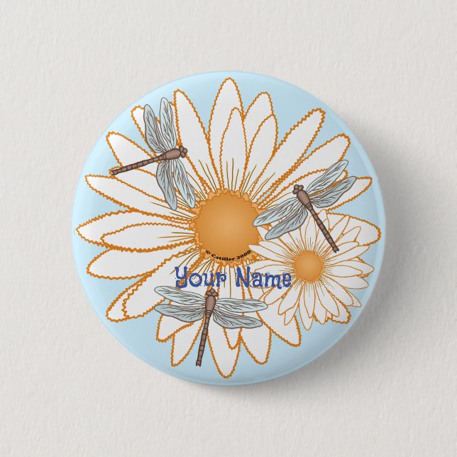Dragonfly White Daisy Button (Front)