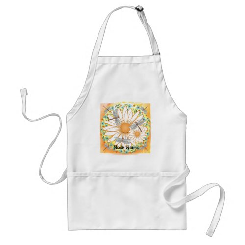 Dragonfly White Daisy flowers Adult Apron