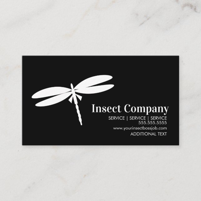 Dragonfly White Pest Control  Company Logo Black Business Card (Front)