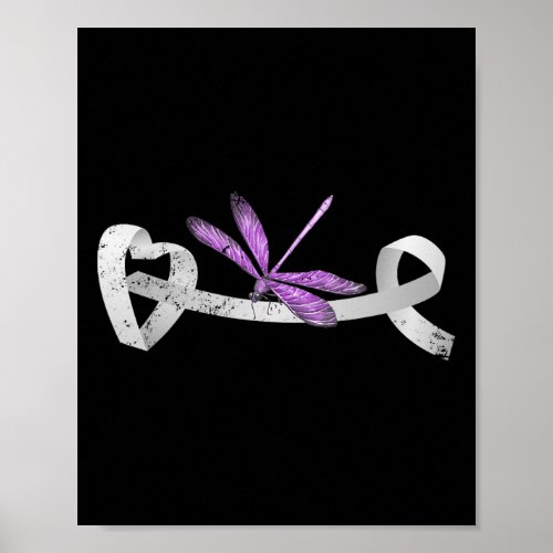 Dragonfly White Ribbon Lung Cancer Survivor Gift L Poster