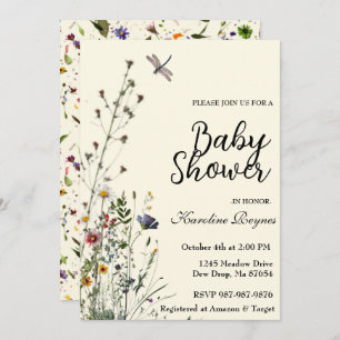 Dragonfly Wildflower Boho Baby Shower Invitation