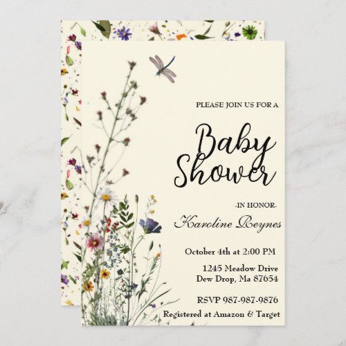 Dragonfly Wildflower Boho Baby Shower Invitation