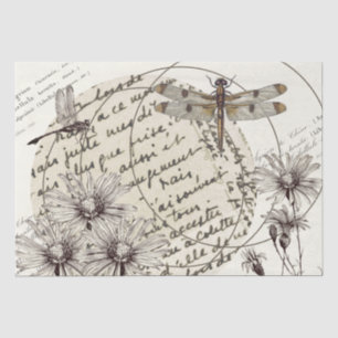 Dragonfly Wildflower Circle French Words Decoupage Tissue Paper