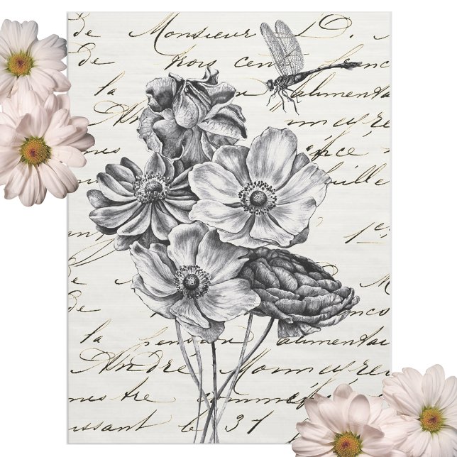 Dragonfly Wildflower French Script Decoupage Idea Tissue Paper (Creator Uploaded)