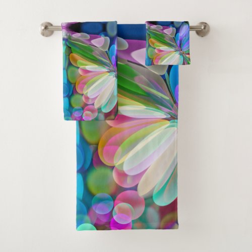 Dragonfly Wildflower Garden Abstract Floral Bath Towel Set