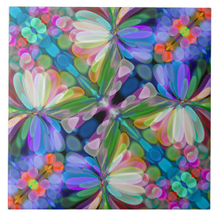 Dragonfly Wildflower Garden Abstract Floral Ceramic Tile