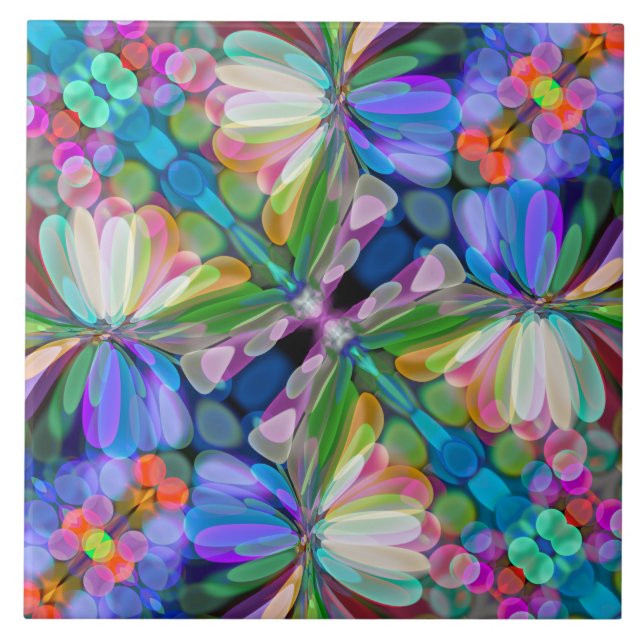 Dragonfly Wildflower Garden Abstract Floral Ceramic Tile (Front)