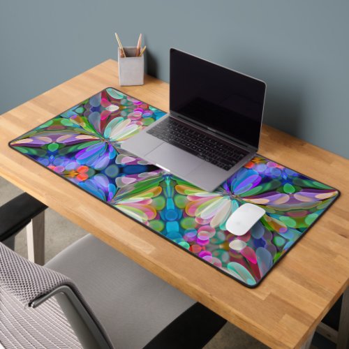 Dragonfly Wildflower Garden Abstract Floral Desk Mat