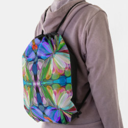 Dragonfly Wildflower Garden Abstract Floral Drawstring Bag