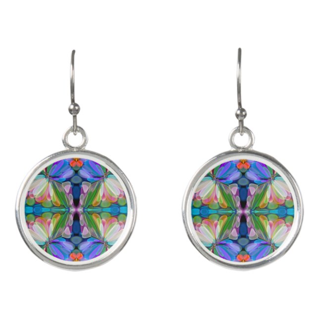 Dragonfly Wildflower Garden Abstract Floral Earrings (Front)