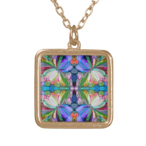 Dragonfly Wildflower Garden Abstract Floral Gold Plated Necklace