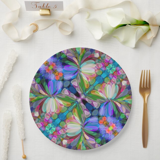 Dragonfly Wildflower Garden Abstract Floral Paper Plates (Wedding)