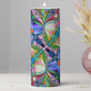 Dragonfly Wildflower Garden Abstract Floral Pillar Candle