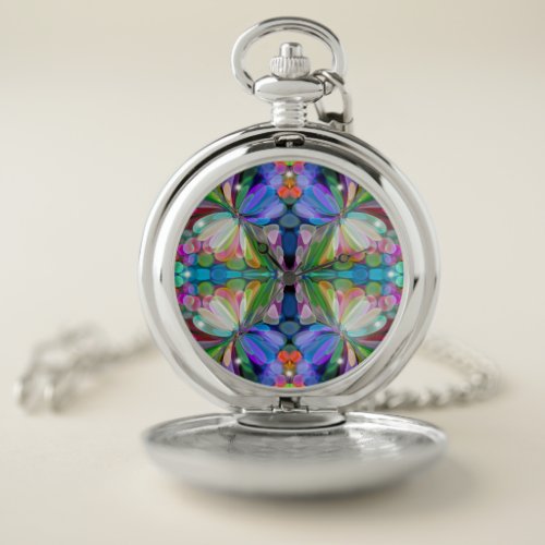 Dragonfly Wildflower Garden Abstract Floral Pocket Watch